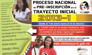 Preinscripciones Misión Sucre 2013: Trayecto Inicial